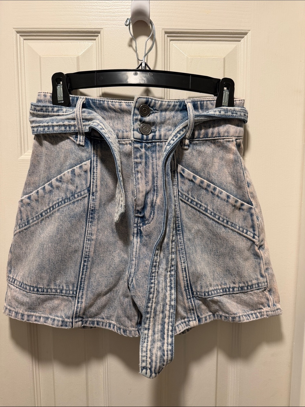Joie Light Blue Washed Denim Paperbag Shorts